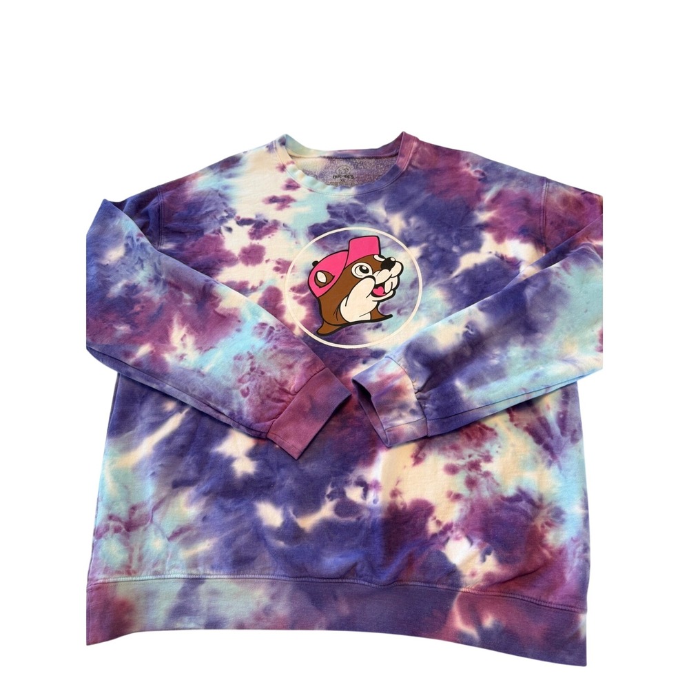 Buc-ee's Tie Dye Sweatshirt XL Purple Beaver Mascot Graphic Crewneck Pullover